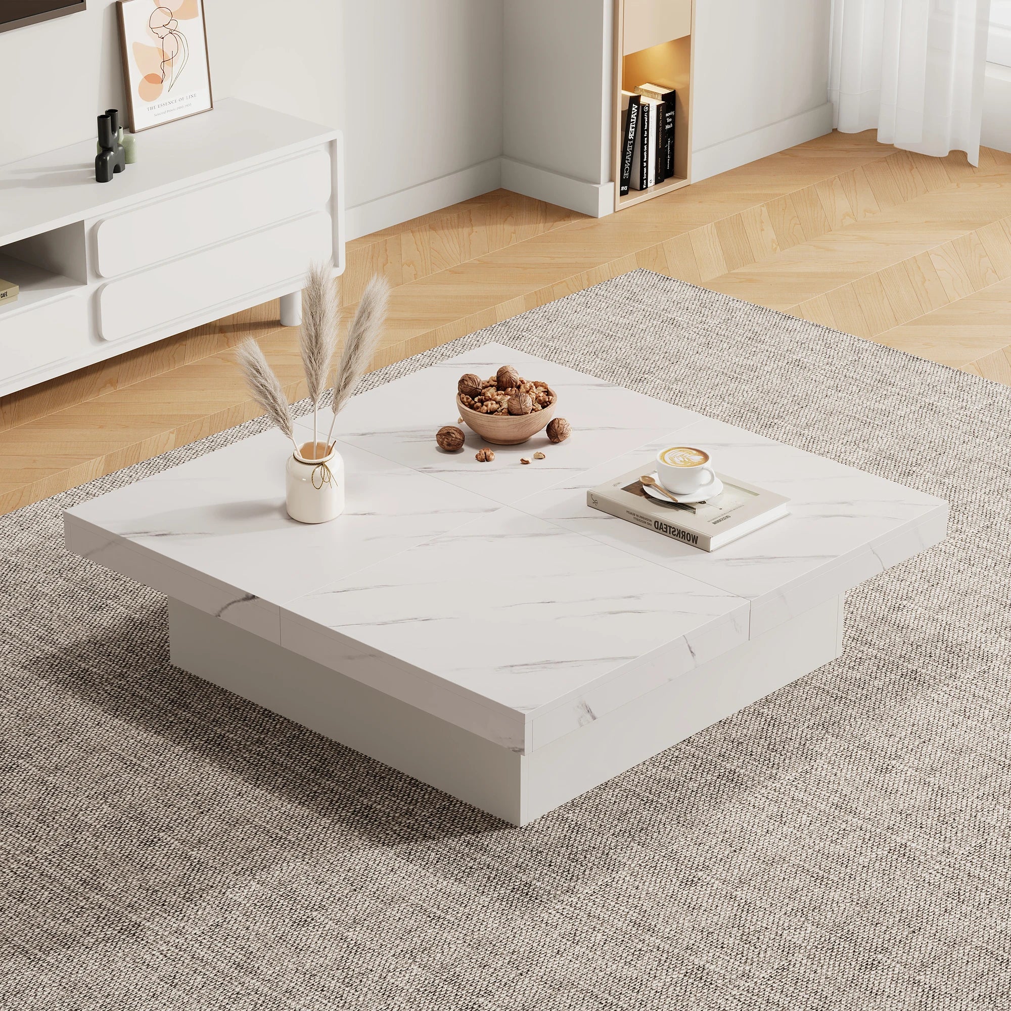 Aliexpress Modern White Square Coffee Table - White Marble