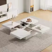 Modern White Square Coffee Table with Marble Effect