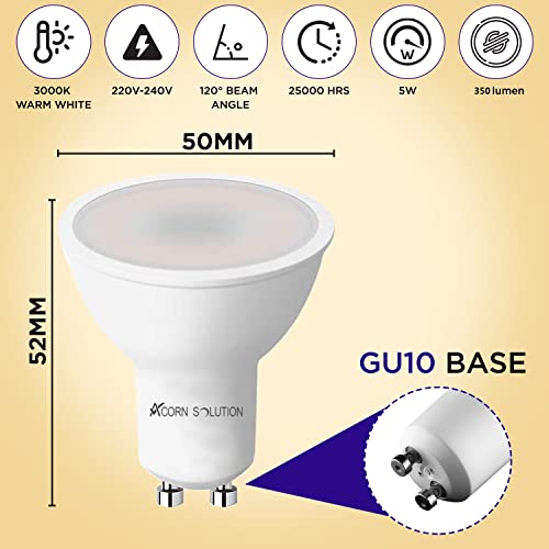 AcornSolution - 5W GU10 LED Spotlight Bulbs, Warm White 3000K Pack of 5