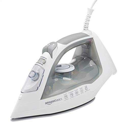 Experience the Amazon Basics 2400W Ceramic Soleplate Steam Iron with powerful steam burst, perfect for wrinkle-free clothes. Ideal for home and travel. Keywords: steam iron, ceramic soleplate, powerful steam