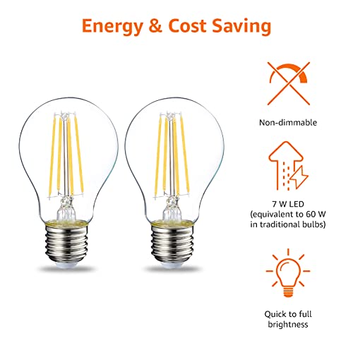 Amazon Basics - LED E27 Edison Screw Bulb, 7W, Warm White, Non Dimmable, Pack of 2