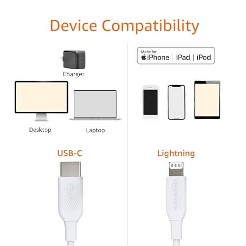 Amazon Basics - MFi Certified USB-C to Lightning Cable, 3ft, Fast Charging
