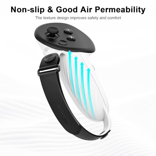 Amvr - Non-Slip Silicone Controller Grips for Meta/Oculus Quest 3, Adjustable Hand Strap