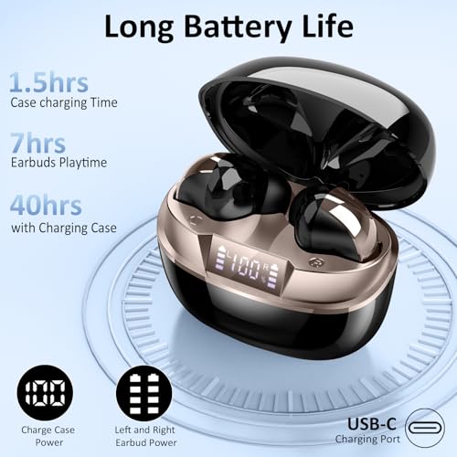 Aosrau - Bluetooth 5.4 Wireless Earbuds with HiFi Stereo, 47H Playtime, IP7 Waterproof