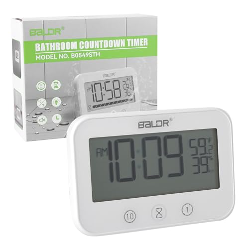 Shop the Aozbz Waterproof Shower Timer with digital countdown, temperature, and humidity display. Perfect for your bathroom routine! Keywords: shower timer, waterproof clock, digital countdown