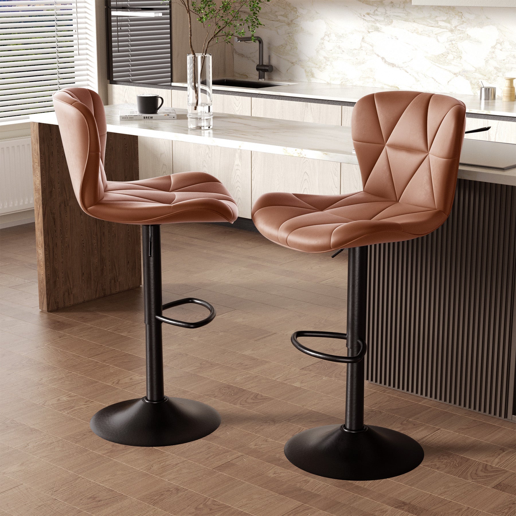 Furnifort Modern Adjustable Faux Leather Bar Chair with Backrest - Black