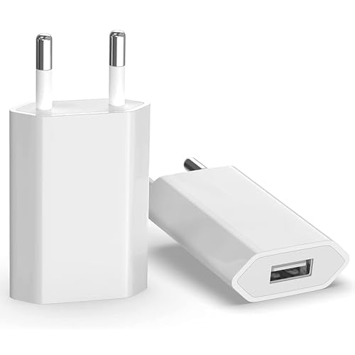 Bihpjd - 2-Pack Fast USB Charger Universal Plug Adapter, 5W 5V 1A, Travel Compatible with iPhone, Samsung, Huawei, and More - White