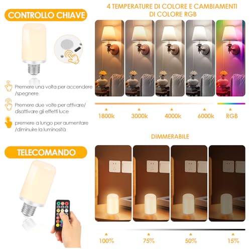 Birnetek - E27 LED Bulb 6W USB-C Rechargeable, Remote & Touch Control, Dimmable with Timer, Emergency Light, 2-Pack