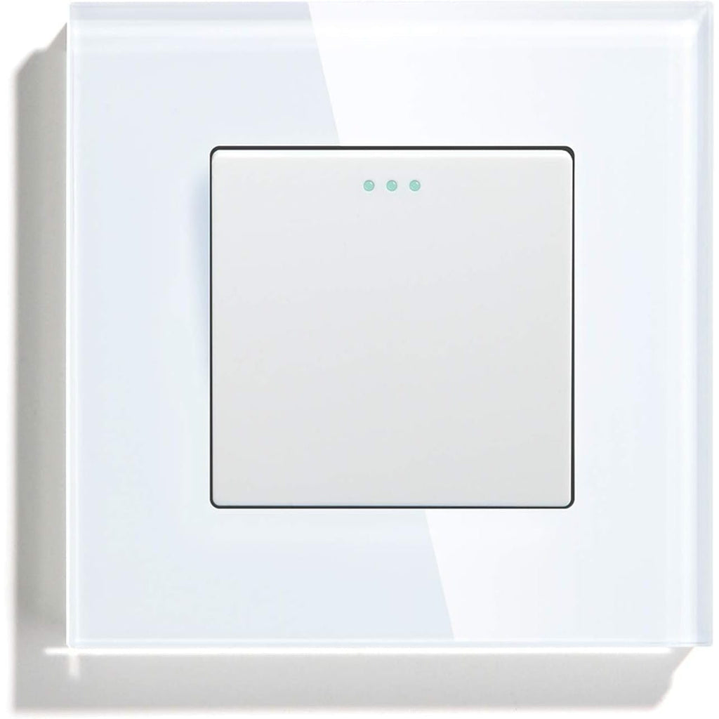 Bseed - Electrical Wall Light Switch with LED Backlight, Glass Faceplate, 10A Toggle