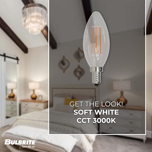 Bulbrite - 5W LED B11 Filament Bulb, 3000K Warm White, E12 Base, Clear Glass