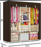 Portable closet wardrobe for hanging clothes in bedroom, available in brown, black, grey, and bordeaux colors