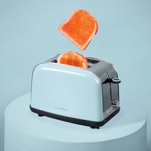 Cecotec - 850W Blue Vertical Toaster with Short Double Slot & Automatic Pop-up