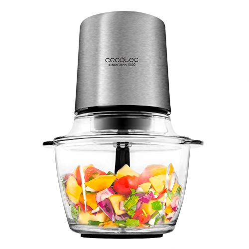 Discover the Cecotec Electric Chopper TitanGlass 1000 with 500W power, 1L capacity, and titanium blades for chopping, shredding, and more. Ideal for your kitchen! Keywords: electric chopper, titanium blades, kitchen appliance
