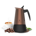 Discover the Cecotec Piccolina 200 Bronze Italian Coffee Maker, 100 ml capacity for 2 cups. Elegant steel design, stainless steel filter, and safety valve.