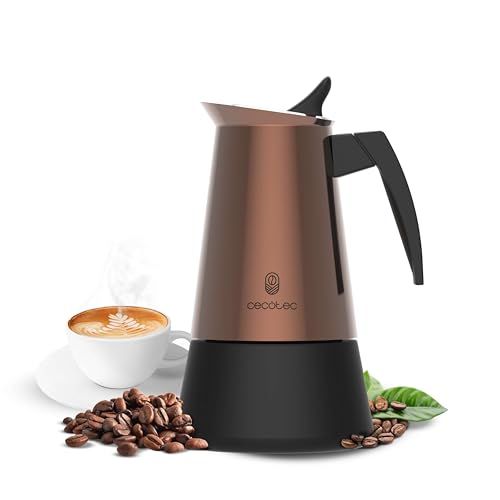 Discover the Cecotec Piccolina 200 Bronze Italian Coffee Maker, 100 ml capacity for 2 cups. Elegant steel design, stainless steel filter, and safety valve.