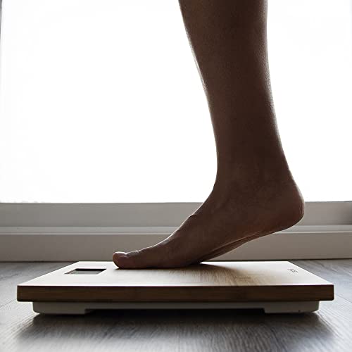 Cecotec - Precision 9300 Digital Bathroom Scales with Eco-Friendly Bamboo Platform, LCD Display, 180 kg Capacity, Includes Tape Measure