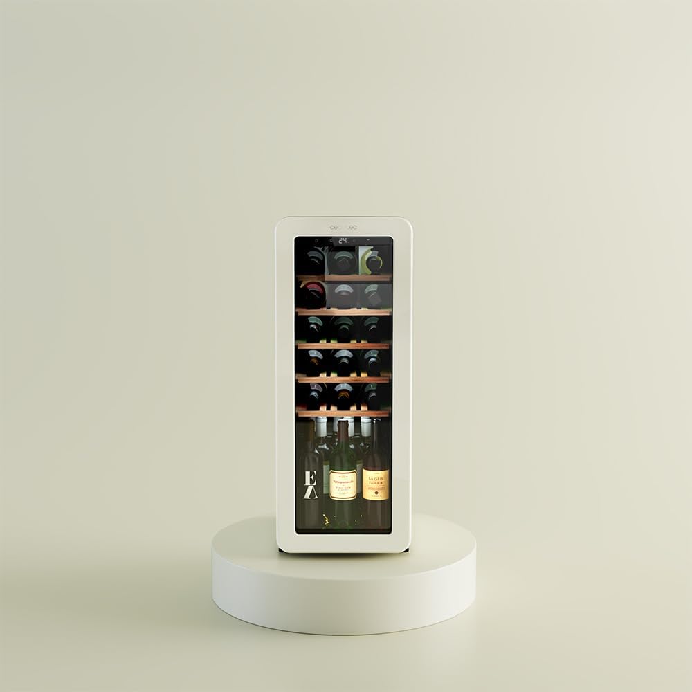 Cecotec - Retro Wine Cellar for 24 Bottles, Beige, LED Display, Low Noise