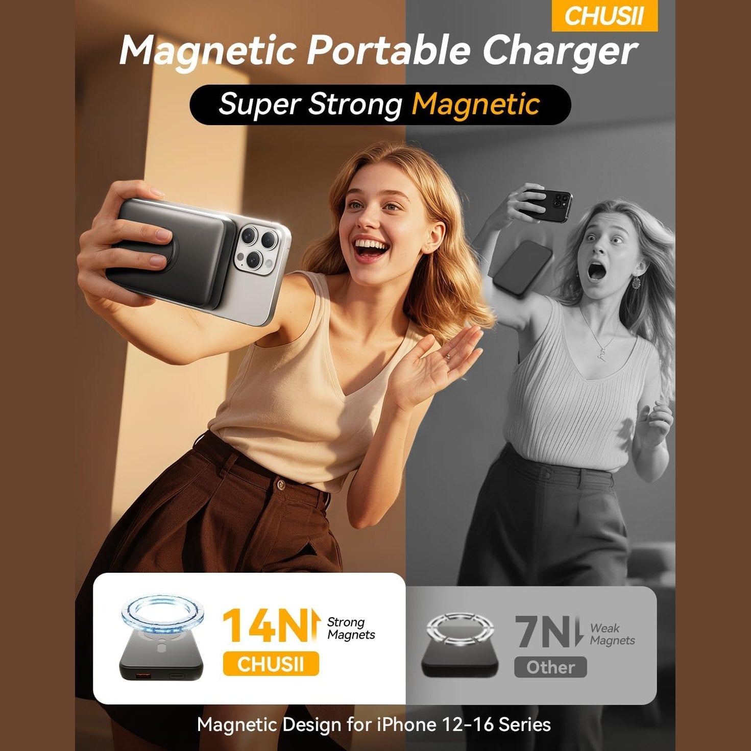 Chusii - 12000mAh MagSafe Portable Charger with PD 20W Fast Charge & Stand