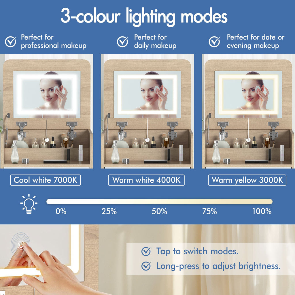ALFORDSON 3-in-1 Dressing Table with LED Lighting and Stool