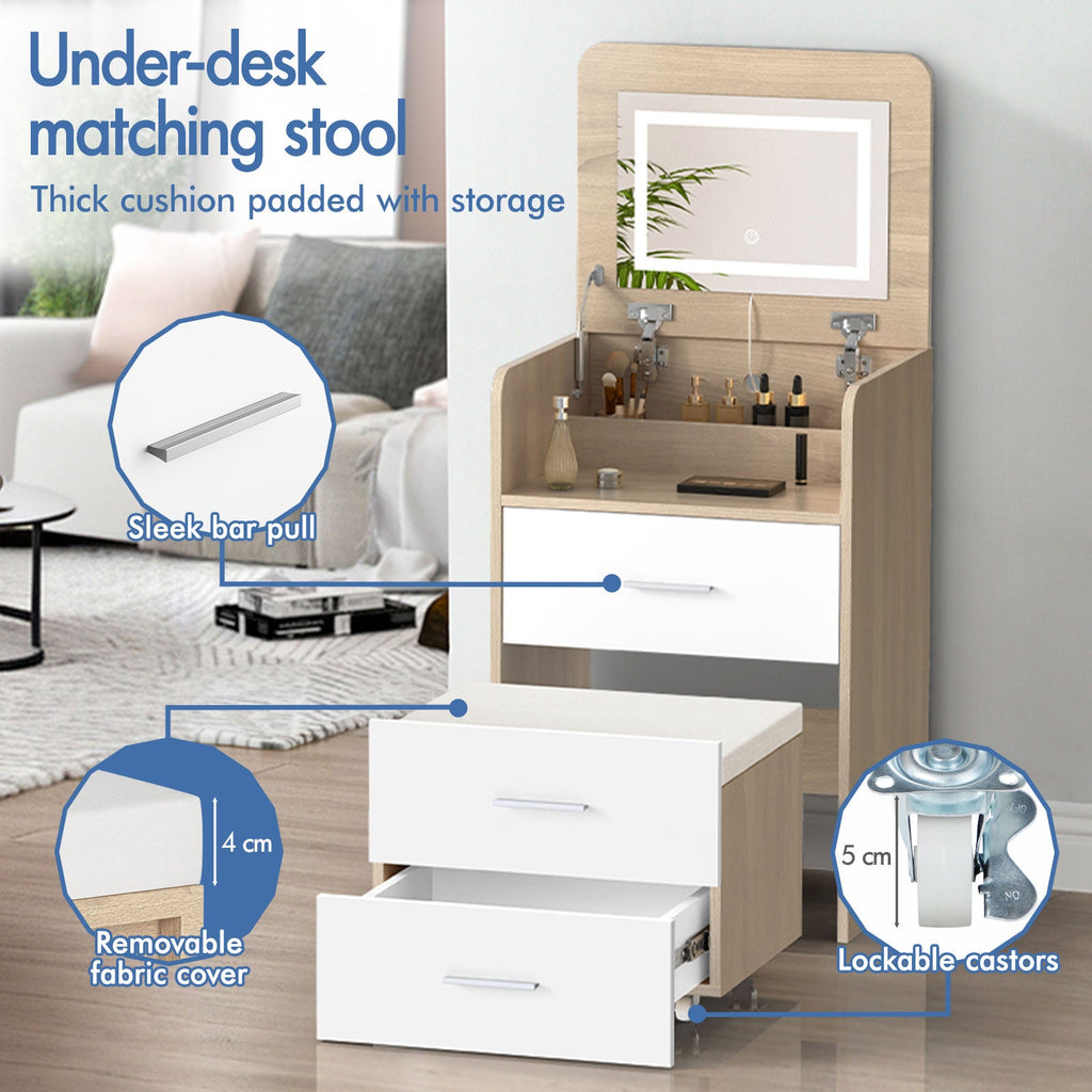 ALFORDSON 3-in-1 Dressing Table with LED Lighting and Stool