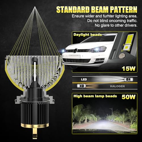 D-Lumina - H15 LED Headlight Bulb, 130W, 26000LM, 6500K, Error Free, Pack of 2