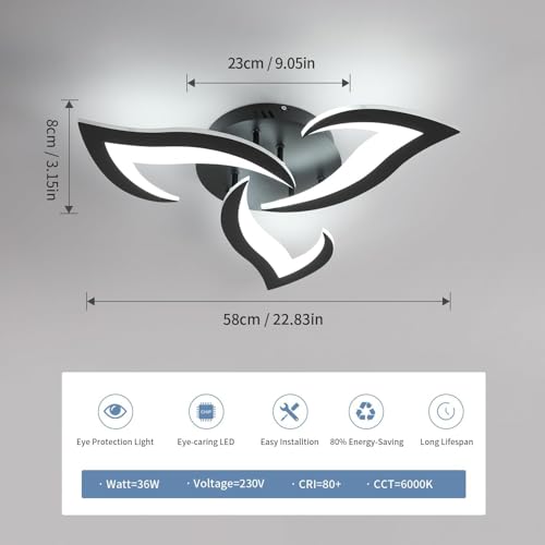 Dorlink - 36W LED Ceiling Light, 3240LM, Modern Design, 3 Lights, 6500K Cool White