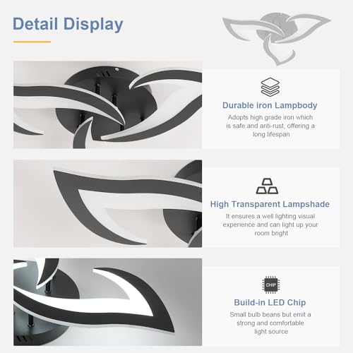 Dorlink - 36W LED Ceiling Light, 3240LM, Modern Design, 3 Lights, 6500K Cool White