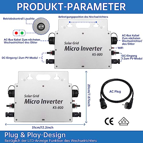 E-Polar - 800W IP65 Waterproof Solar Inverter with WLAN App for Balcony