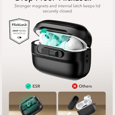 ESR - AirPods Pro Case with Magnetic Lid Lock, Full Drop Protection, Black