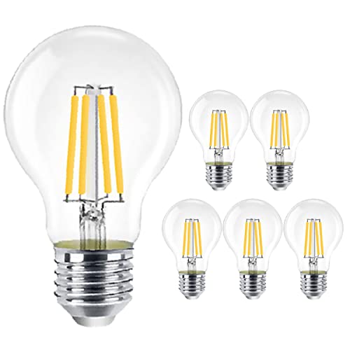 EXTRASTAR - E27 LED Edison Screw Filament Bulb, 8W, Warm White 2700K, Pack of 6