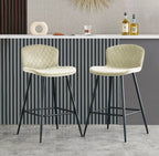 Set of 2 Soft Velvet Seat Bar Chairs with Metal Legs