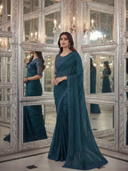 Girls Embroidered Lace & Sequin Chiffon Saree with Unstitched Blouse Piece