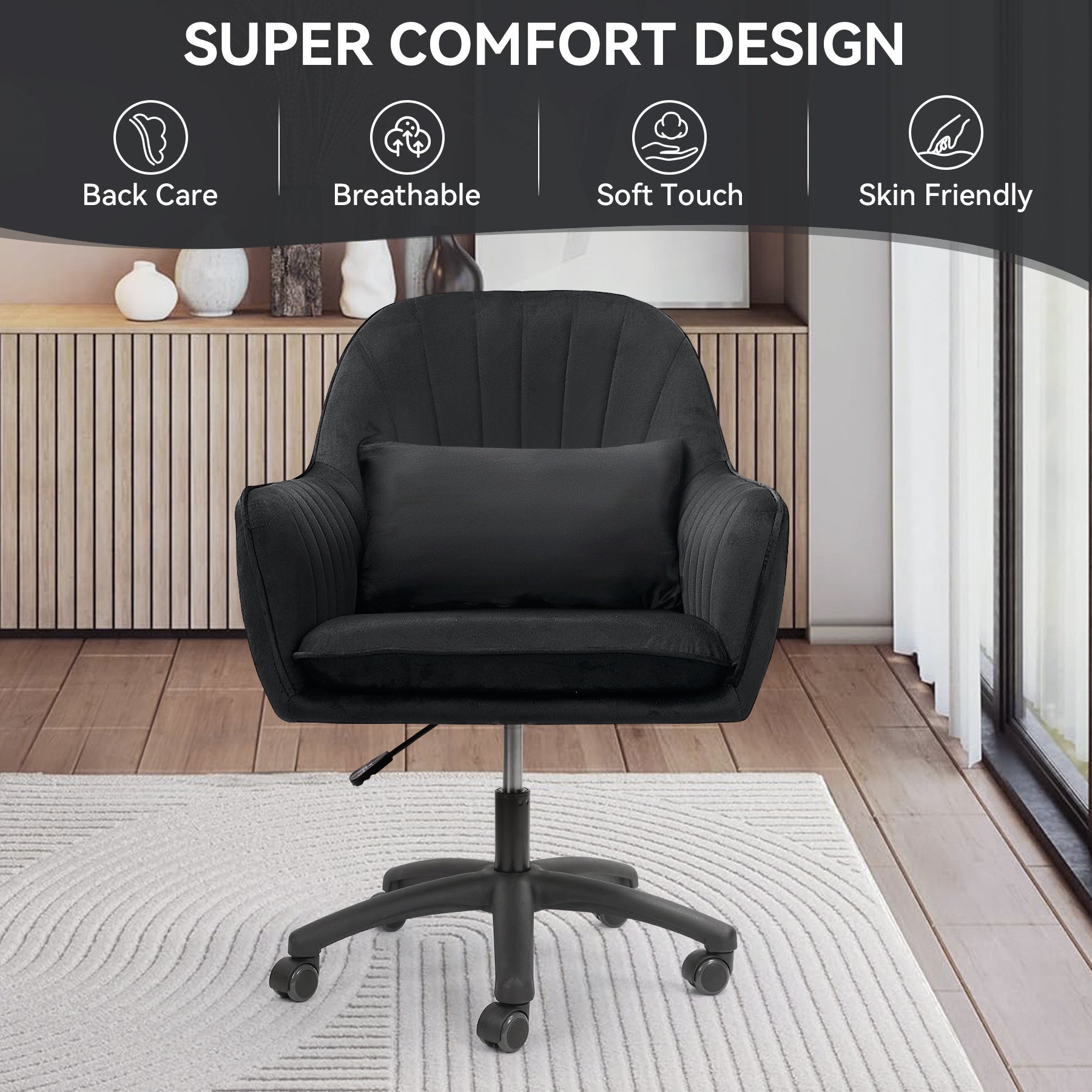 WZ Adjustable Velvet Desk Chair with 360° Swivel
