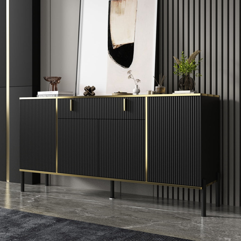 FUFU GAGA Modern 4-Door Buffet Cabinet with Storage Drawer - Black