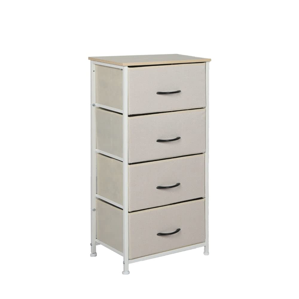 LEVEDE Chest of 4 Drawers, Tallboy Storage Cabinet, Fabric Tower Dresser Organizer Clothes Toys Storage Unit, Home Furniture for Bedroom, Living Room, Hallway, Office (Beige)