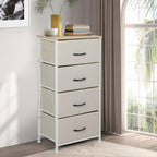 LEVEDE Chest of 4 Drawers, Tallboy Storage Cabinet, Fabric Tower Dresser Organizer Clothes Toys Storage Unit, Home Furniture for Bedroom, Living Room, Hallway, Office (Beige)