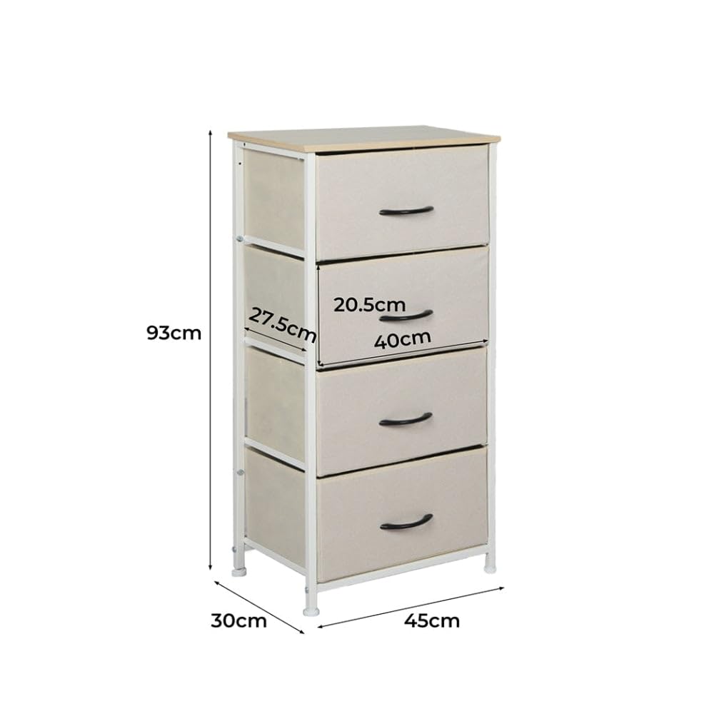 LEVEDE Chest of 4 Drawers, Tallboy Storage Cabinet, Fabric Tower Dresser Organizer Clothes Toys Storage Unit, Home Furniture for Bedroom, Living Room, Hallway, Office (Beige)