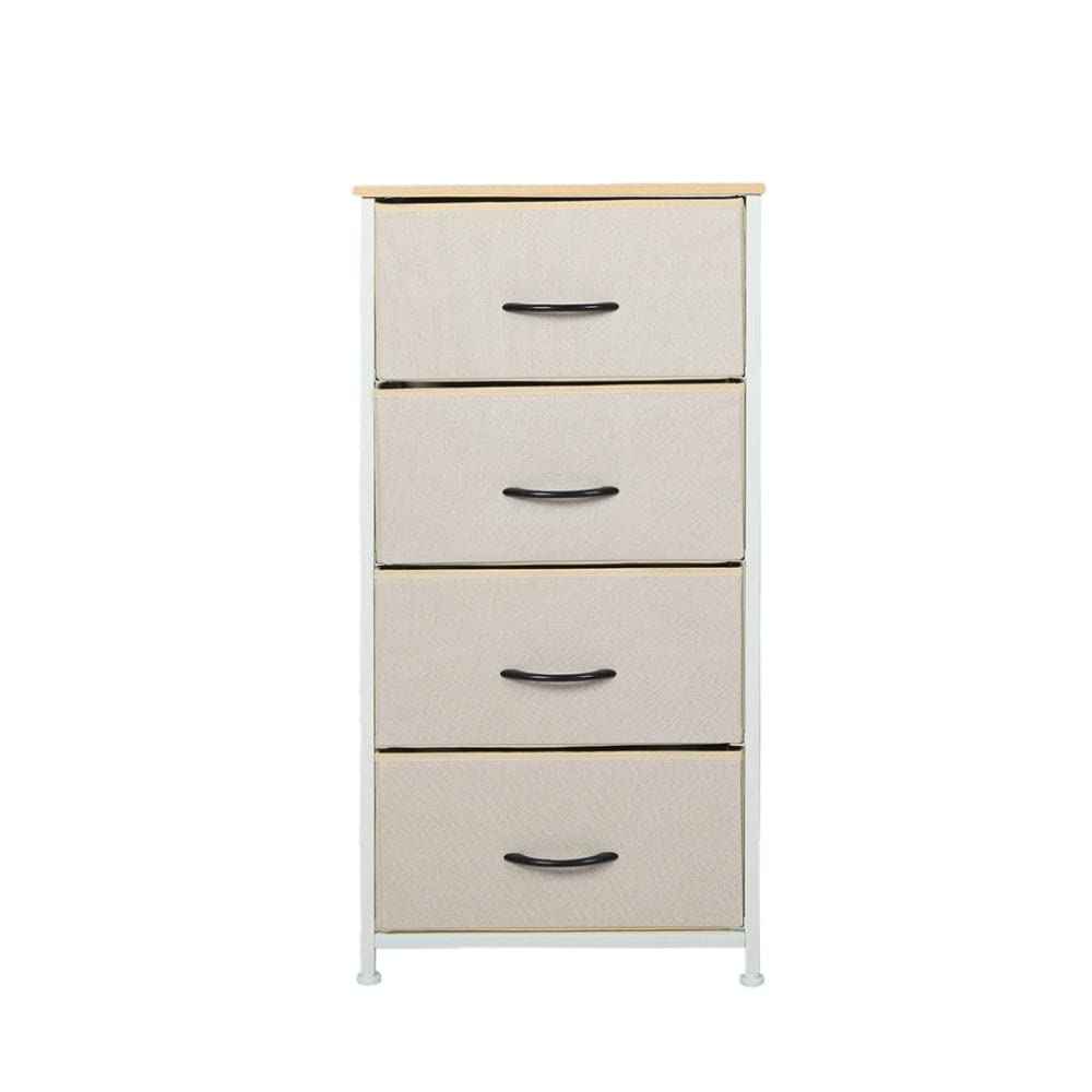 LEVEDE Chest of 4 Drawers, Tallboy Storage Cabinet, Fabric Tower Dresser Organizer Clothes Toys Storage Unit, Home Furniture for Bedroom, Living Room, Hallway, Office (Beige)