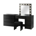 Oikiture Vanity with Mirror and 4 Drawer, 3 Side Chest Drawers, Black
