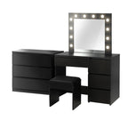 Oikiture Vanity with Mirror and 4 Drawer, 3 Side Chest Drawers, Black
