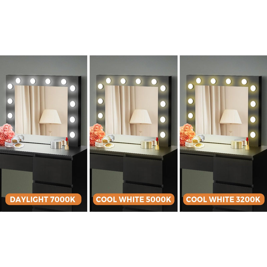 Oikiture Vanity with Mirror and 4 Drawer, 3 Side Chest Drawers, Black