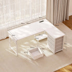 ODK Corner Desk with 4 Fabric Drawers, 135 x 100 cm, White