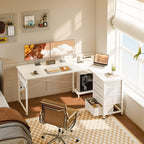 ODK Corner Desk with 4 Fabric Drawers, 135 x 100 cm, White