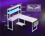ODK L Shaped Gaming Desk with LED Lights & Power Outlet,Reversible Computer Desk with Adjustable Shelves, Corner Desk with Storage Bag & Headphone Hook for Home Office,Gaming,115 * 80 * 75.6cm,White