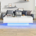 TIZZ Modern High Gloss Coffee Table with 2 Drawers LED Lighting and 30kg Load Capacity - Elegant Living Room Table 115 x 55 x 34 cm (White)