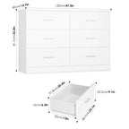 FOTOSOK White Dresser, 47.2'' Large 6 Drawer Dresser Wide Chest of Drawers for TV Stand, Modern Dresser White Floor Storage Drawer Cabinet for Home Office, White