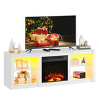 WLIVE 58 Inches Fireplace TV Stand with LED Lights, Modern Entertainment Center with 18'' Electric Fireplace & Adjustable Glass Shelves, Sturdy Media Console for Living Room, Bedroom (White)
