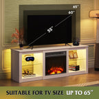 WLIVE 58 Inches Fireplace TV Stand with LED Lights, Modern Entertainment Center with 18'' Electric Fireplace & Adjustable Glass Shelves, Sturdy Media Console for Living Room, Bedroom (White)