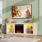 WLIVE 58 Inches Fireplace TV Stand with LED Lights, Modern Entertainment Center with 18'' Electric Fireplace & Adjustable Glass Shelves, Sturdy Media Console for Living Room, Bedroom (White)
