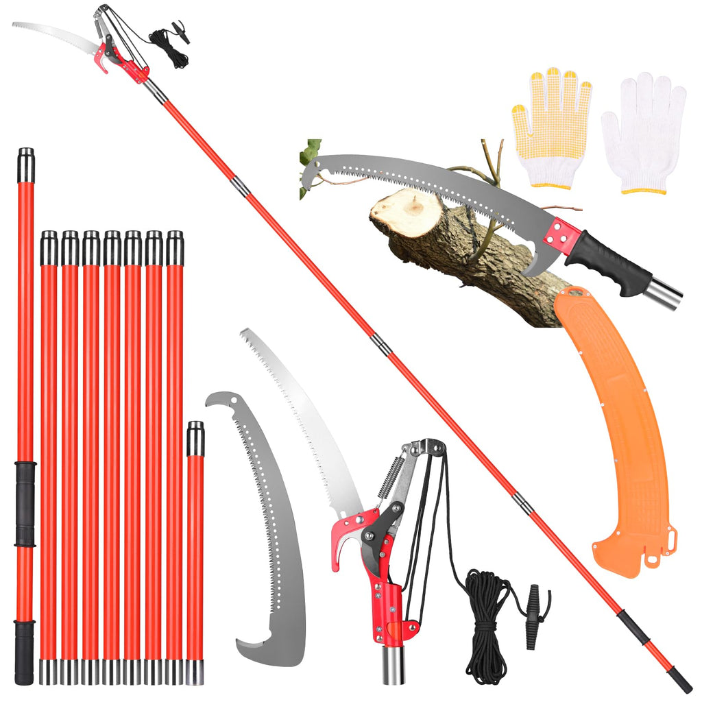 Telescopic Pruning Shears & Pruning Saw 9 m Professional Set, 2-in-1 Telescopic Handle Garden Shears Adjustable Length Garden Tools Set, Hand Saw Pole Saw for Fruit Tree Cutting, Gardening & Storm Damage